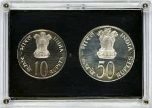 India 10 & 50 Rupees 1974 FAO - Planned Families SET Lot of 2 Coins