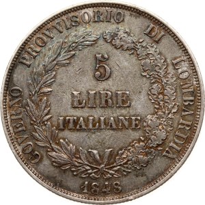 Italy Lombardy 5 Lire 1848 M