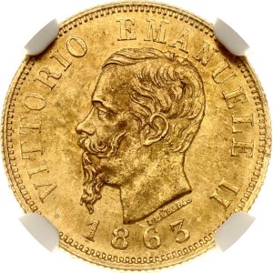 Italy 10 Lire 1863 T BN NGC MS 62