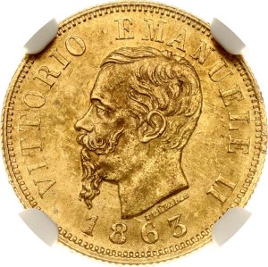 Italy 10 Lire 1863 T BN NGC MS 62