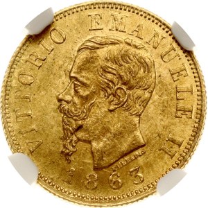 Italy 10 Lire 1863 T BN NGC MS 62