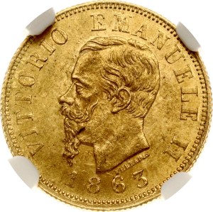 Italy 10 Lire 1863 T BN NGC MS 62