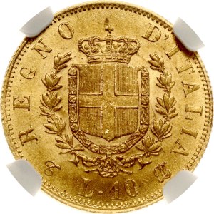 Italy 10 Lire 1863 T BN NGC MS 62