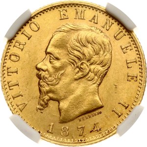 Italy 20 Lire 1874 M BN NGC MS 62