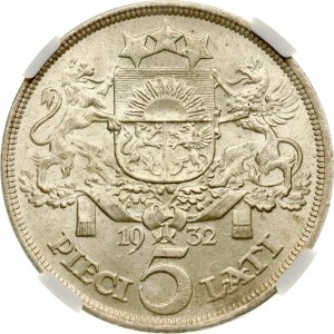 Latvia 5 Lati 1932 NGC MS 63