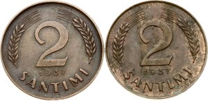 Latvia 2 Santimi 1937 Original & 2 Santimi 1937 Forgery! Lot of 2 pcs