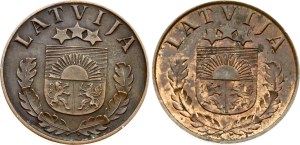 Latvia 2 Santimi 1937 Original & 2 Santimi 1937 Forgery! Lot of 2 pcs