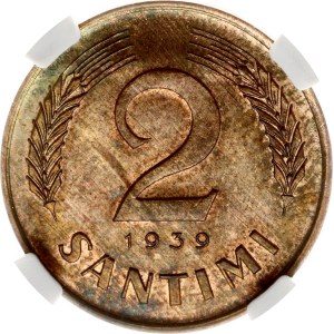 Latvia 2 Santimi 1939 NGC MS 63 RB