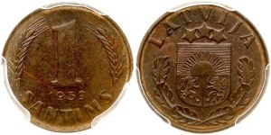 Latvia 1 Santims 1939 PCGS MS 64 BN MAX GRADE