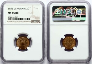 Lithuania 2 Centai 1936 NGC MS 65 RB