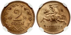 Lithuania 2 Centai 1936 NGC MS 65 RB