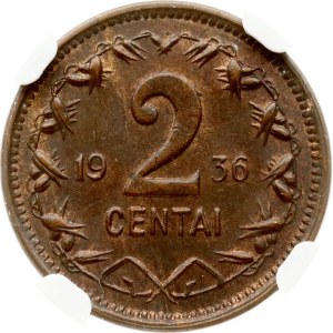 Lithuania 2 Centai 1936 NGC MS 62 BN