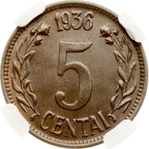 Lithuania 5 Centai 1936 NGC MS 64 BN