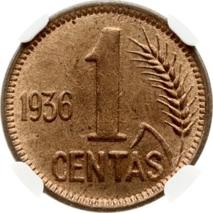 Lithuania 1 Centas 1936 NGC MS 65 RB