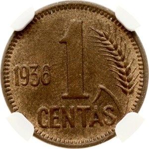 Lithuania 1 Centas 1936 NGC MS 64 BN
