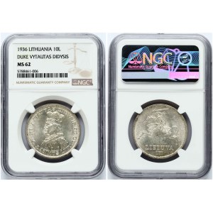 Lithuania 10 Litų 1936 Vytautas NGC MS 62