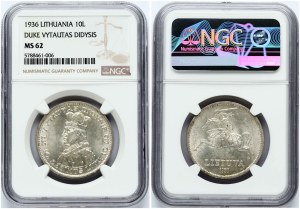 Lithuania 10 Litų 1936 Vytautas NGC MS 62
