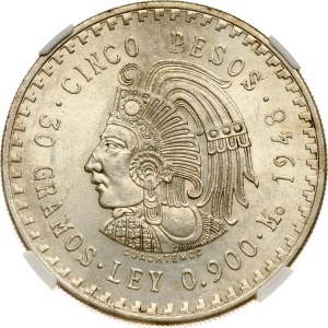 Mexico 5 Pesos 1948 Mo NGC MS 62