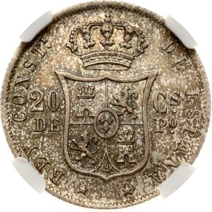 Philippines 20 Centavos 1885 NGC AU 55