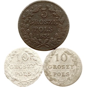 Poland 3 & 10 Groszy 1831 November Uprising Lot of 3 coins