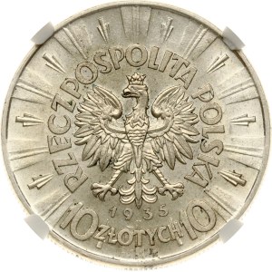 Poland 10 Zlotych 1935 Pilsudski NGC AU 55