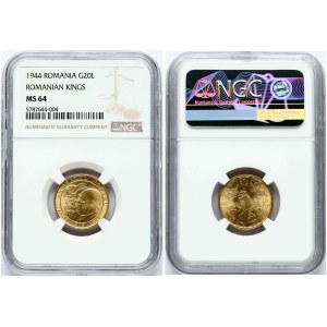 Romania 20 Lei 1944 Romanian Kings NGC MS 64