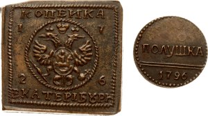 Russia Kopeck 1726 & Polushka 1796 Lot of 2 Copy!
