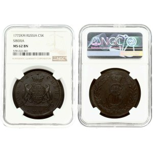 Russia Siberian 5 Kopecks 1772 КМ NGC MS 62 BN TOP POP