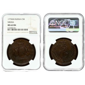 Russia Siberian 5 Kopecks 1775 КМ NGC MS 62 BN