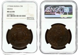 Russia Siberian 5 Kopecks 1775 КМ NGC MS 62 BN