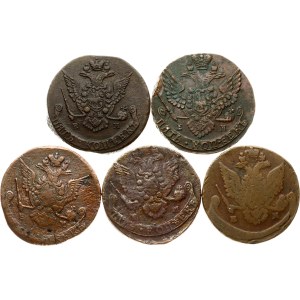 Russia 5 Kopecks 1777-1789 Lot of 5 coins