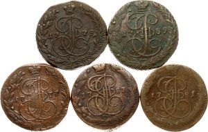 Russia 5 Kopecks 1777-1789 Lot of 5 coins