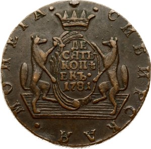 Russia Siberian 10 Kopecks 1781 КМ (R)