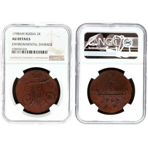 Russia 2 Kopecks 1798 AМ NGC AU DETAILS