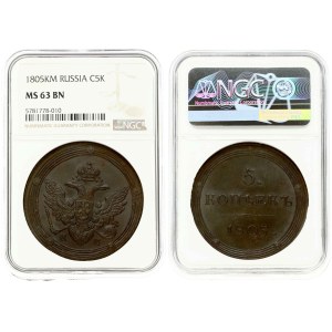Russia 5 Kopecks 1805 KМ NGC MS 63 BN