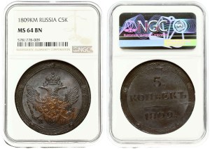 Russia 5 Kopecks 1809 KМ (R1) NGC MS 64 BN