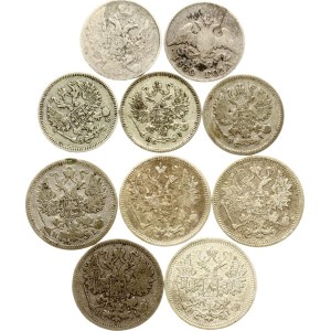 Russia 10 & 15 Kopecks 1830-1874 Lot of 10 coins