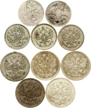 Russia 10 & 15 Kopecks 1830-1874 Lot of 10 coins