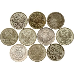Russia 20 Kopecks 1839-1880 Lot of 10 coins