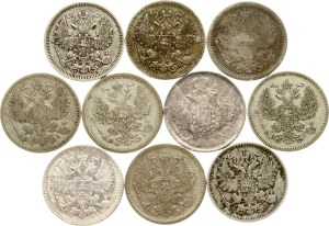 Russia 20 Kopecks 1839-1880 Lot of 10 coins