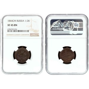 Russia 1/2 Kopeck 1844 CM NGC XF 45 BN