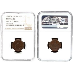 Russia 1/2 Kopeck 1845 CM NGC XF DETAILS