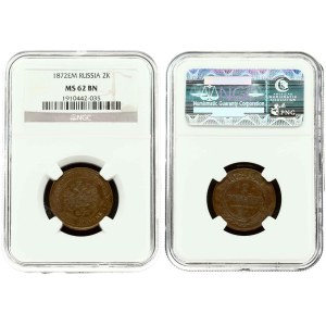Russia 2 Kopecks 1872 EM NGC MS 62 BN