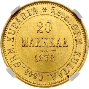 Russia For Finland 20 Markkaa 1878 S (R) NGC MS 63