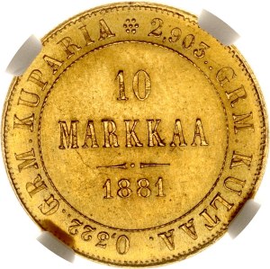 Russia For Finland 10 Markkaa 1881 S (R) NGC MS 64