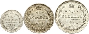 Russia 5 - 20 Kopecks 1890-1913 Lot of 3 coins