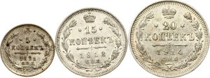 Russia 5 - 20 Kopecks 1891-1914 Lot of 3 coins