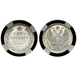 Russia 20 Kopecks 1893 СПБ-АГ NGC MS 65