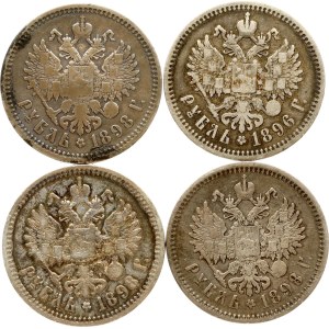 Russia Rouble 1896 & 1898 Lot of 4 coins