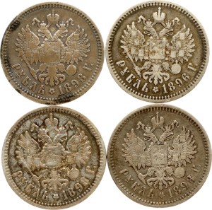 Russia Rouble 1896 & 1898 Lot of 4 coins